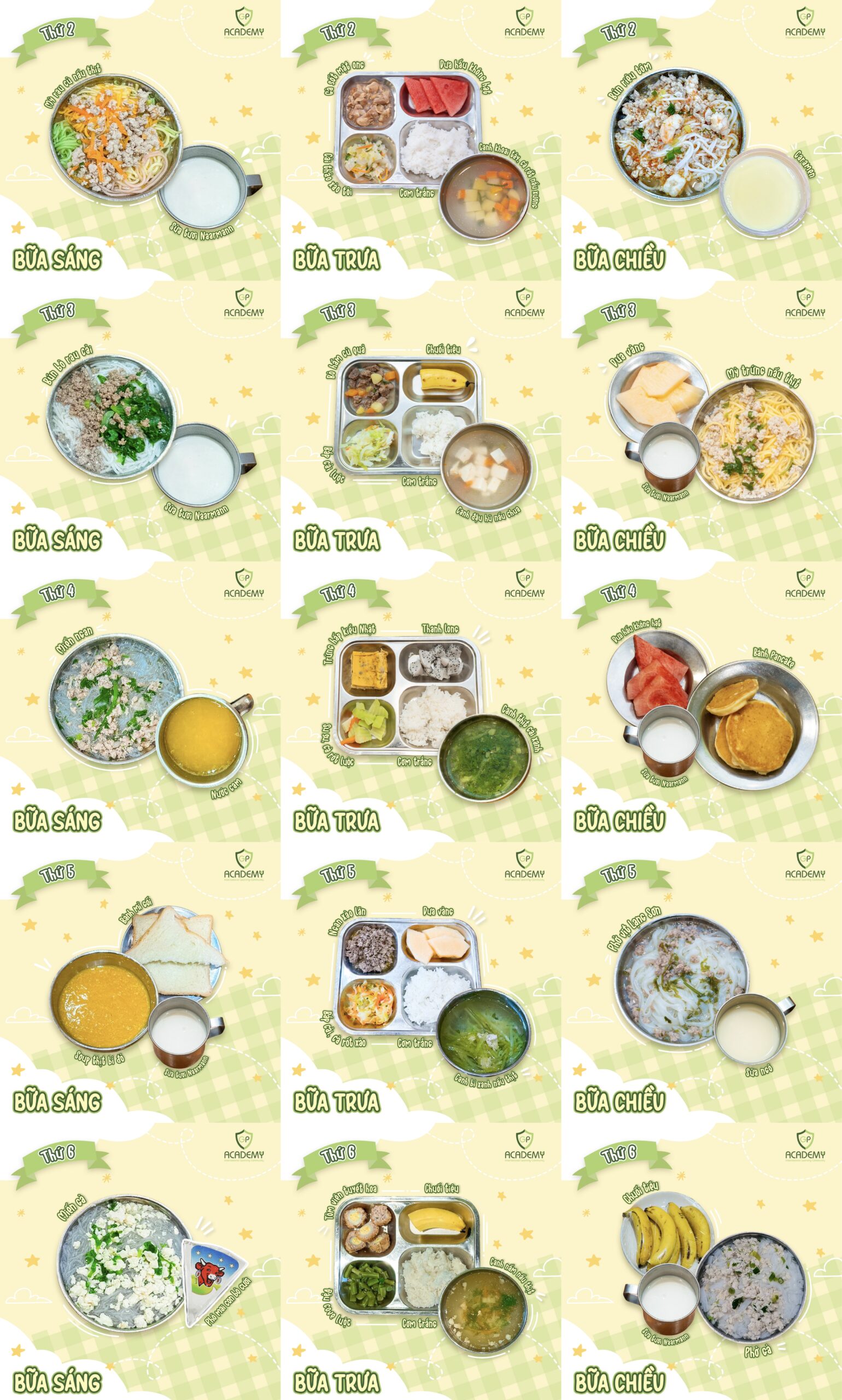 Thực đơn mẫu 1 tuần của bé tại GP Academy